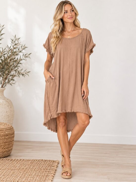 Umgee Dresses & Skirts - Umgee High-Low Fringe Trim Dress